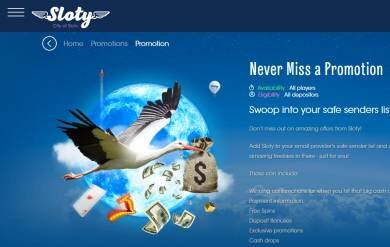 Bonuses on email from Sloty